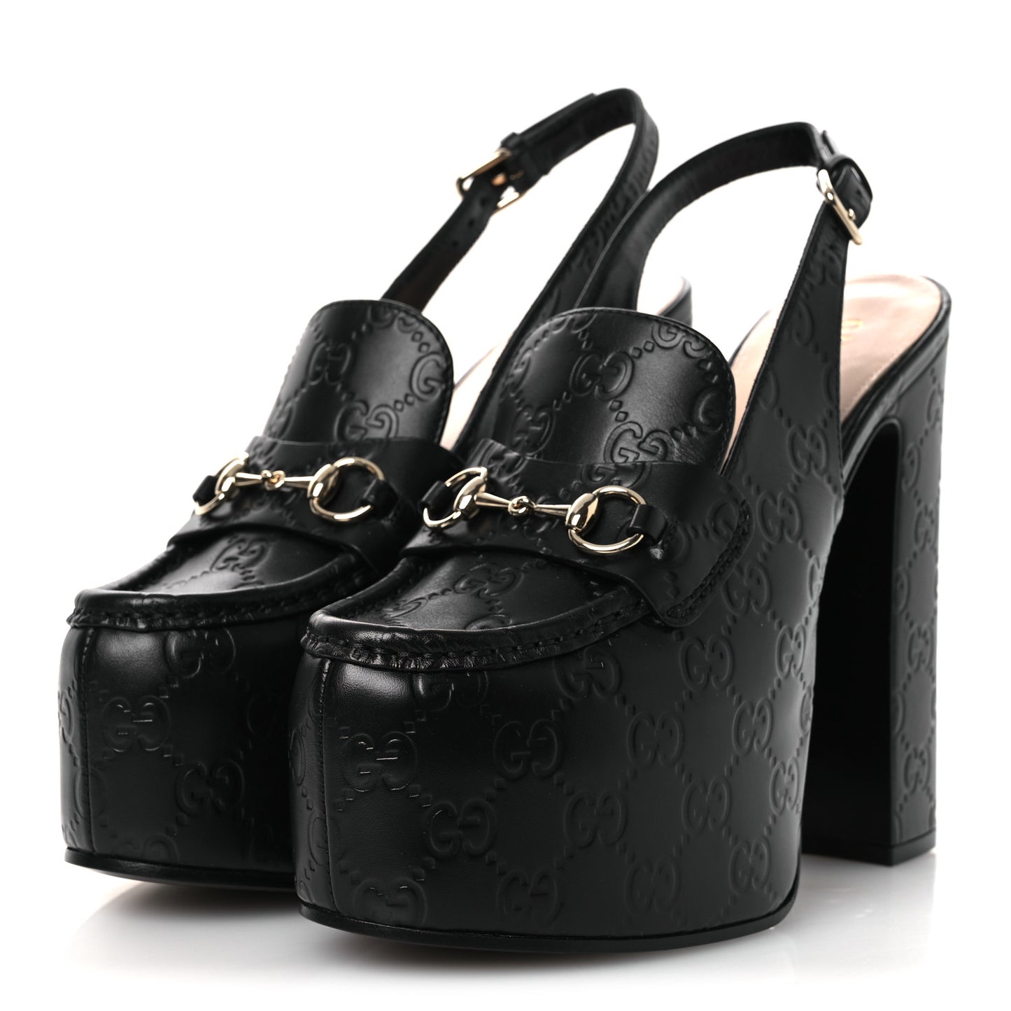 Guccissima Horsebit Platform 70/160mm Slingback Mules 38.5 Black