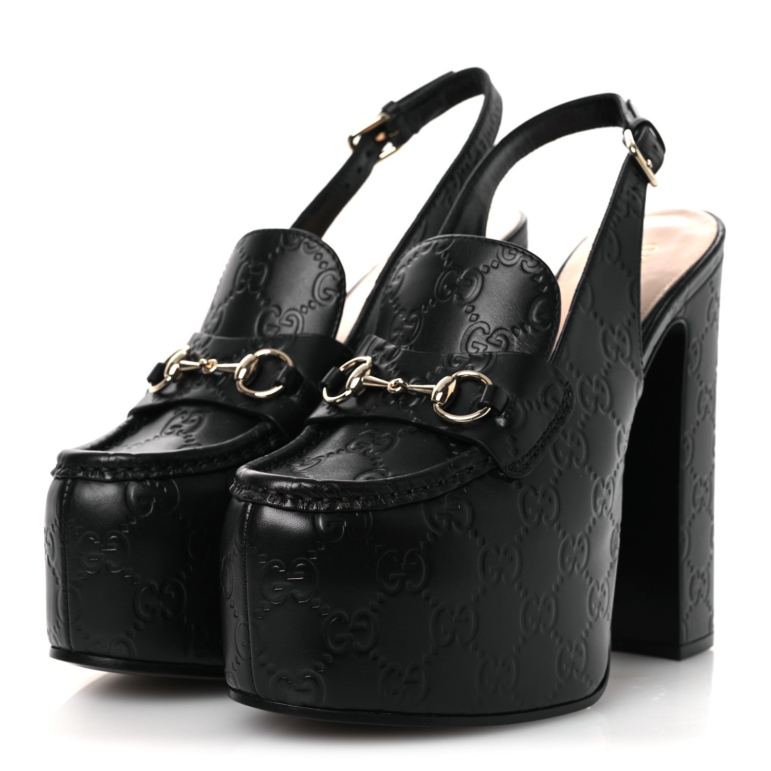 Gucci Guccissima Horsebit Platform 70/160mm Slingback Mules 38.5 Black 4 of 12