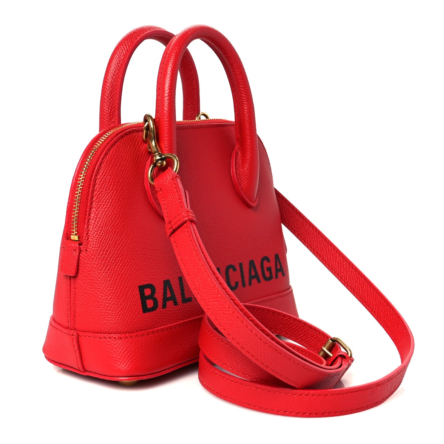 Signature Grained Calfskin Logo XXS Ville Top Handle Bag Rouge Coquelicot Black