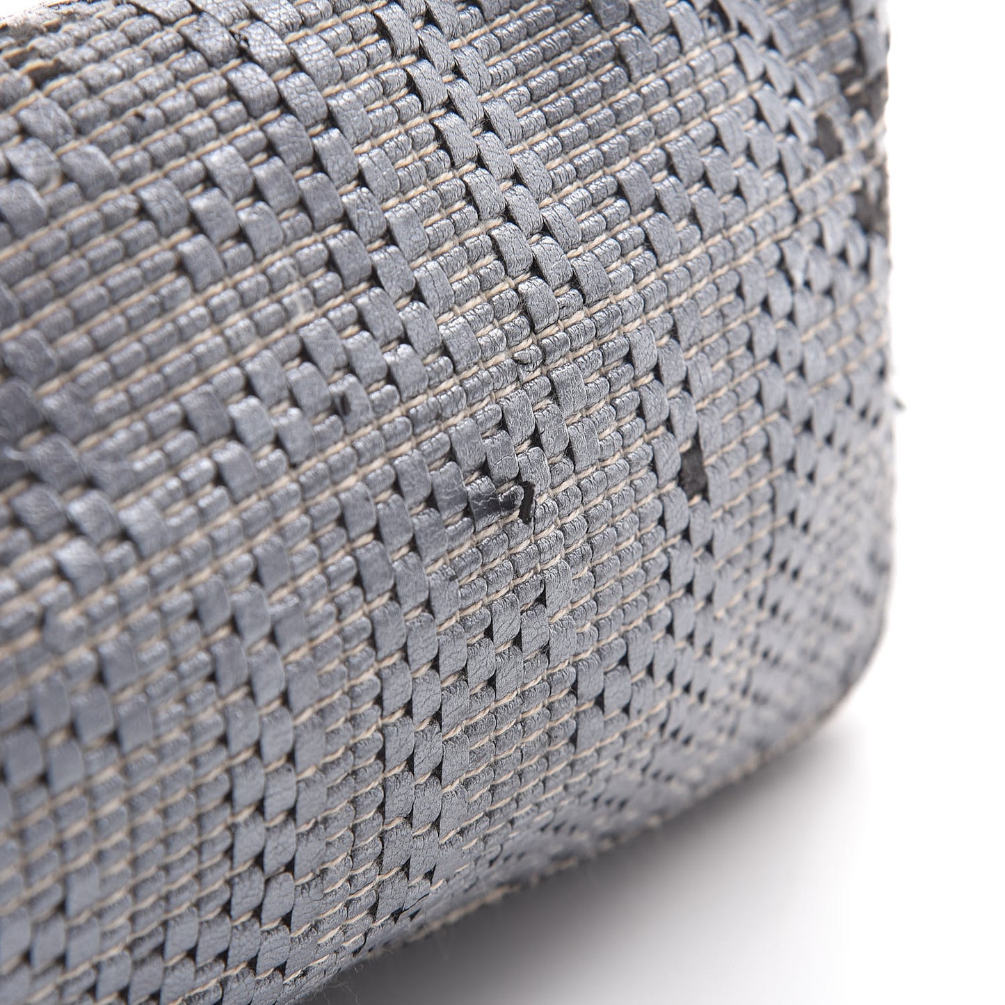 Metallic Lambskin Woven Baguette Light Grey