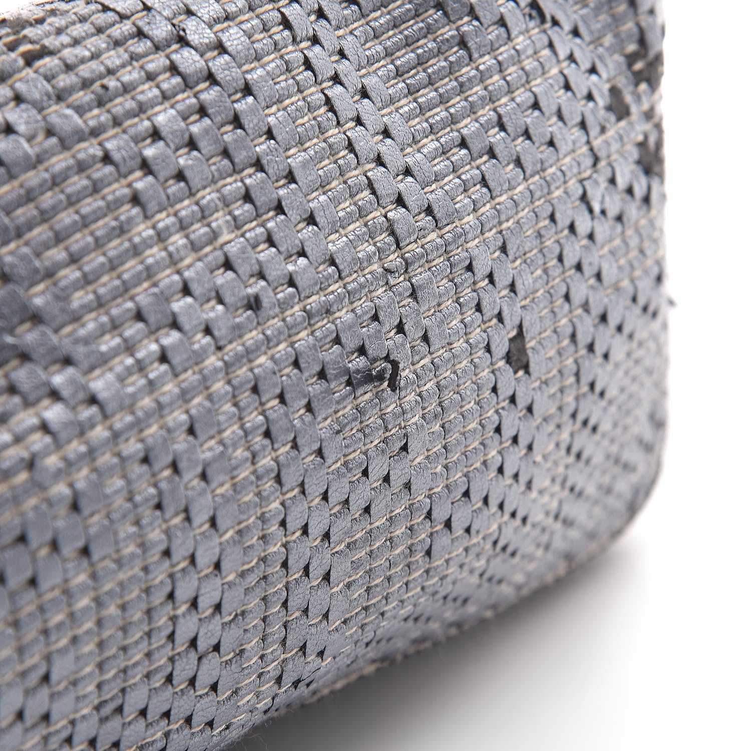 Fendi Metallic Lambskin Woven Baguette Light Grey 19 of 19