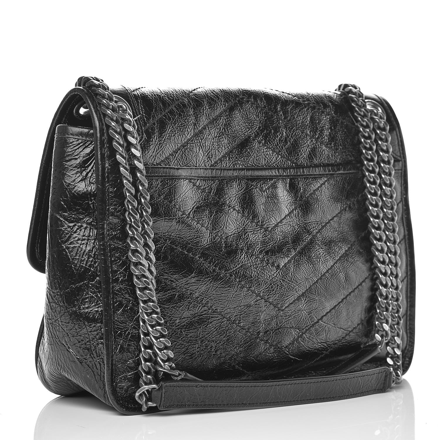 Saint Laurent Crinkled Calfskin Matelasse Monogram Medium Niki Chain Satchel Black 3 of 12