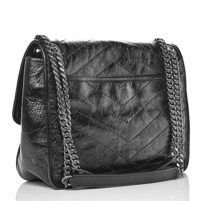 Saint Laurent Crinkled Calfskin Matelasse Monogram Medium Niki Chain Satchel Black 3 of 12
