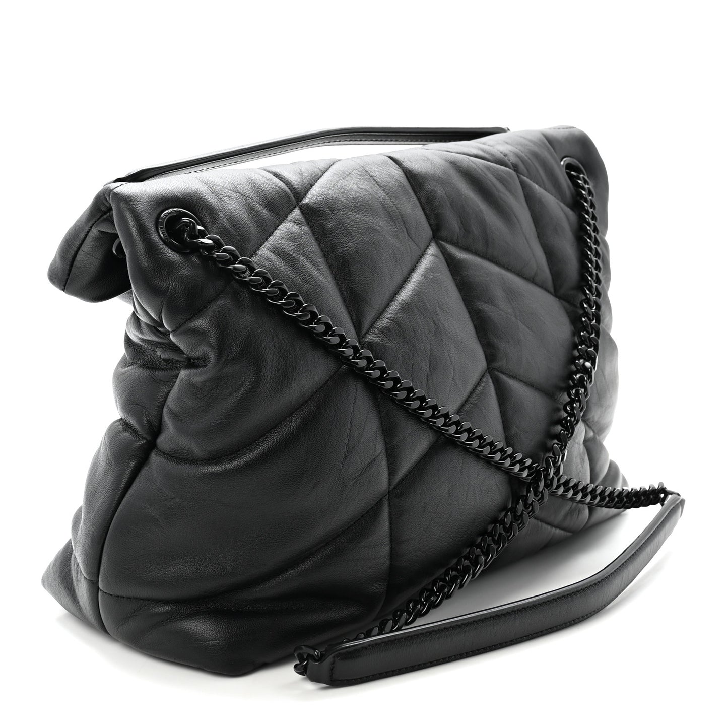 Lambskin Quilted Monogram Monochrome Medium Loulou Puffer Chain Satchel Black