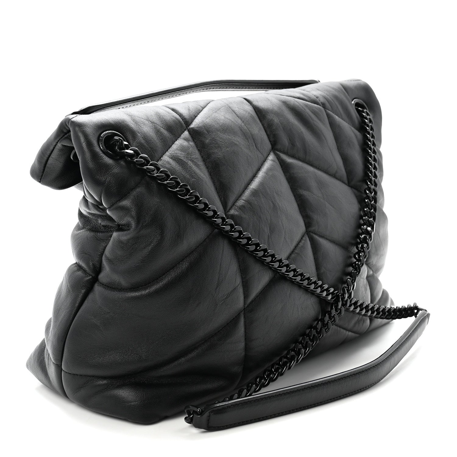 Saint Laurent Lambskin Quilted Monogram Monochrome Medium Loulou Puffer Chain Satchel Black 3 of 9
