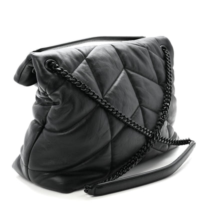 Saint Laurent Lambskin Quilted Monogram Monochrome Medium Loulou Puffer Chain Satchel Black 3 of 9
