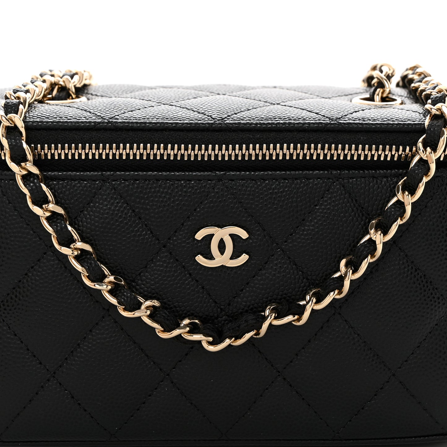 Caviar Quilted Small Vanity Case With Chain Black