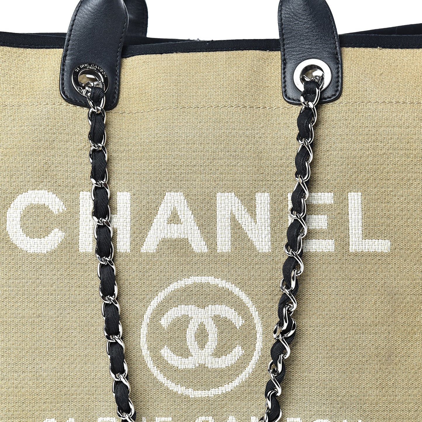 Woven Straw Raffia Extra Large Deauville Tote Beige Black