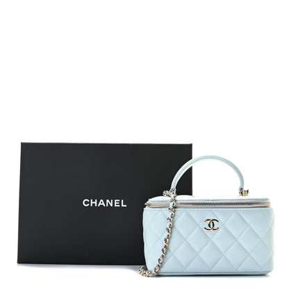 Chanel Lambskin Quilted Small Top Handle Vanity Case With Chain Light Blue 10 of 10