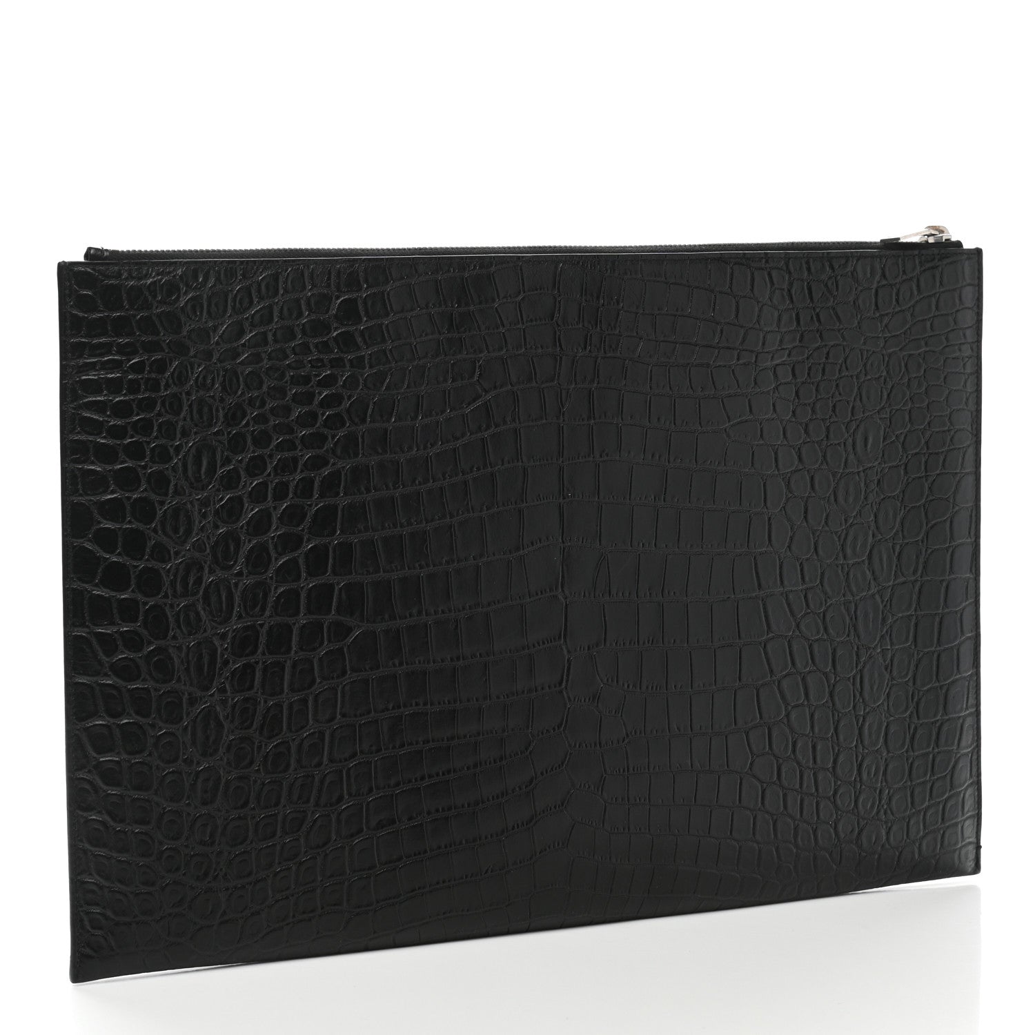 Saint Laurent Calfskin Crocodile Embossed Document Holder Black 3 of 8