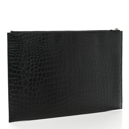 Saint Laurent Calfskin Crocodile Embossed Document Holder Black 3 of 8