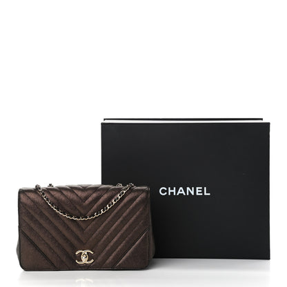 Chanel Metallic Caviar Chevron Quilted Medium Statement Flap Bronze 11 of 12