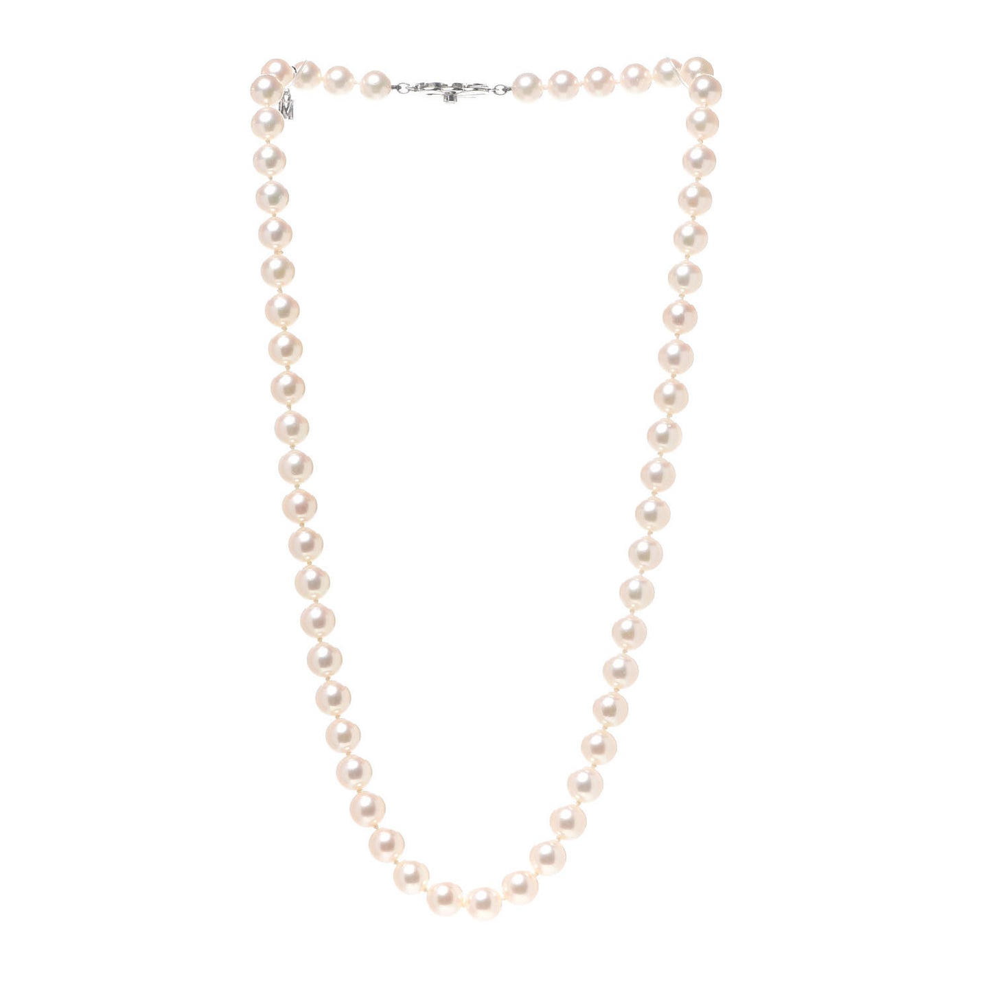 18K White Gold Diamond Akoya Pearl 7-7.5mm Strand Necklace 16"