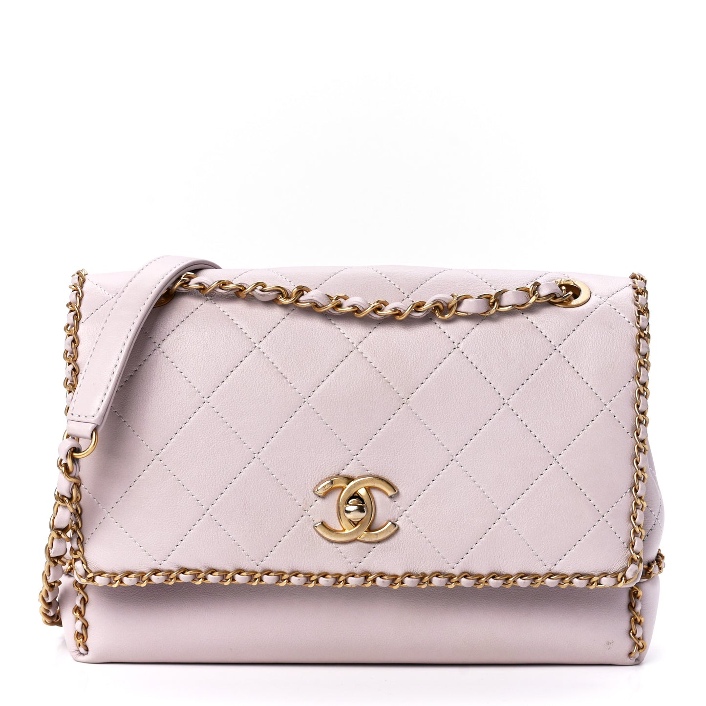 Calfskin Stitched Chain Flap Light Pink