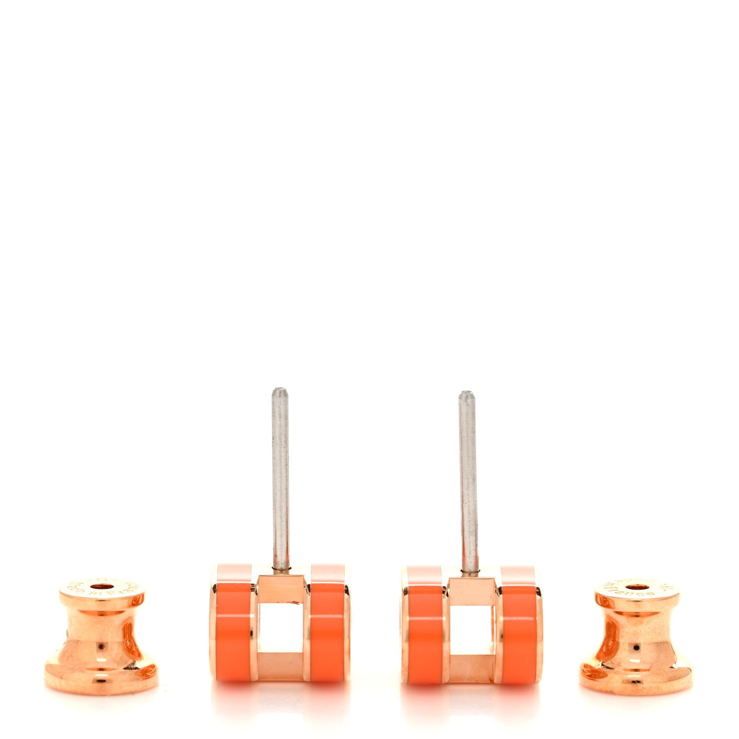 Hermes Rose Gold Lacquered Mini Pop H Earrings Orange Soie 3 of 7
