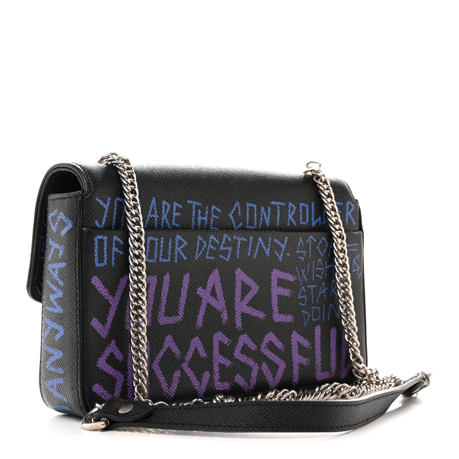 BLACK PURPLE 3WAY バッグ 　チャーム付　balenciaga Balenciaga Grained Calfskin Graffiti BB Chain Wallet Black Bleu