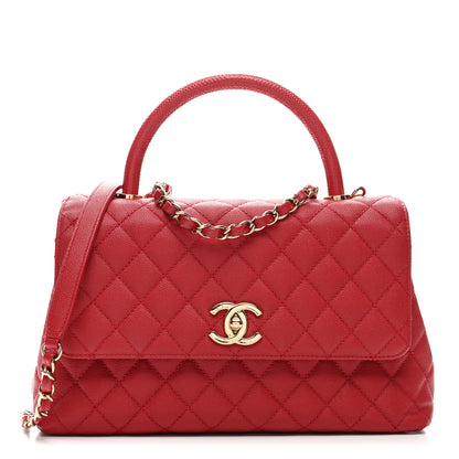 Chanel Caviar Lizard Embossed Quilted Small Coco Handle Flap Red 1 of 10