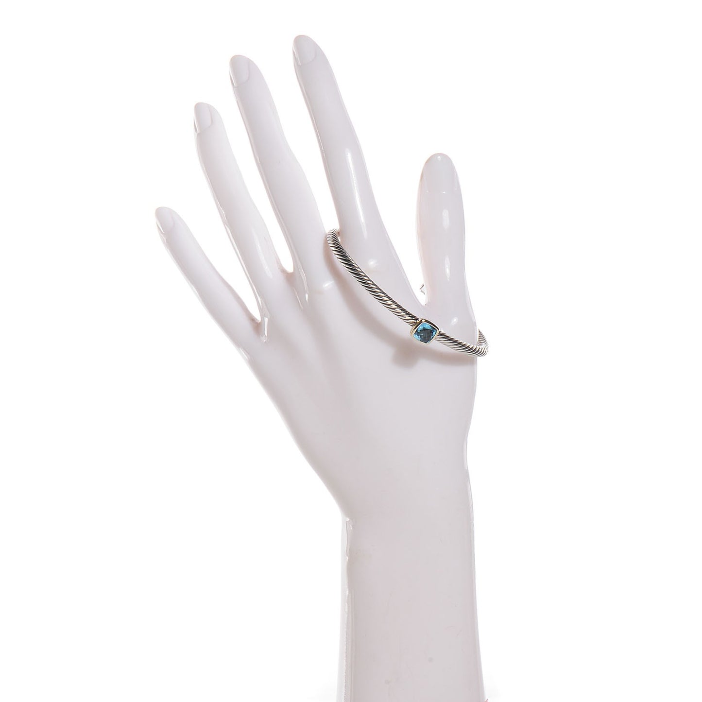 Sterling Silver 18K Yellow Gold Blue Topaz 4mm Albion Cable Bracelet