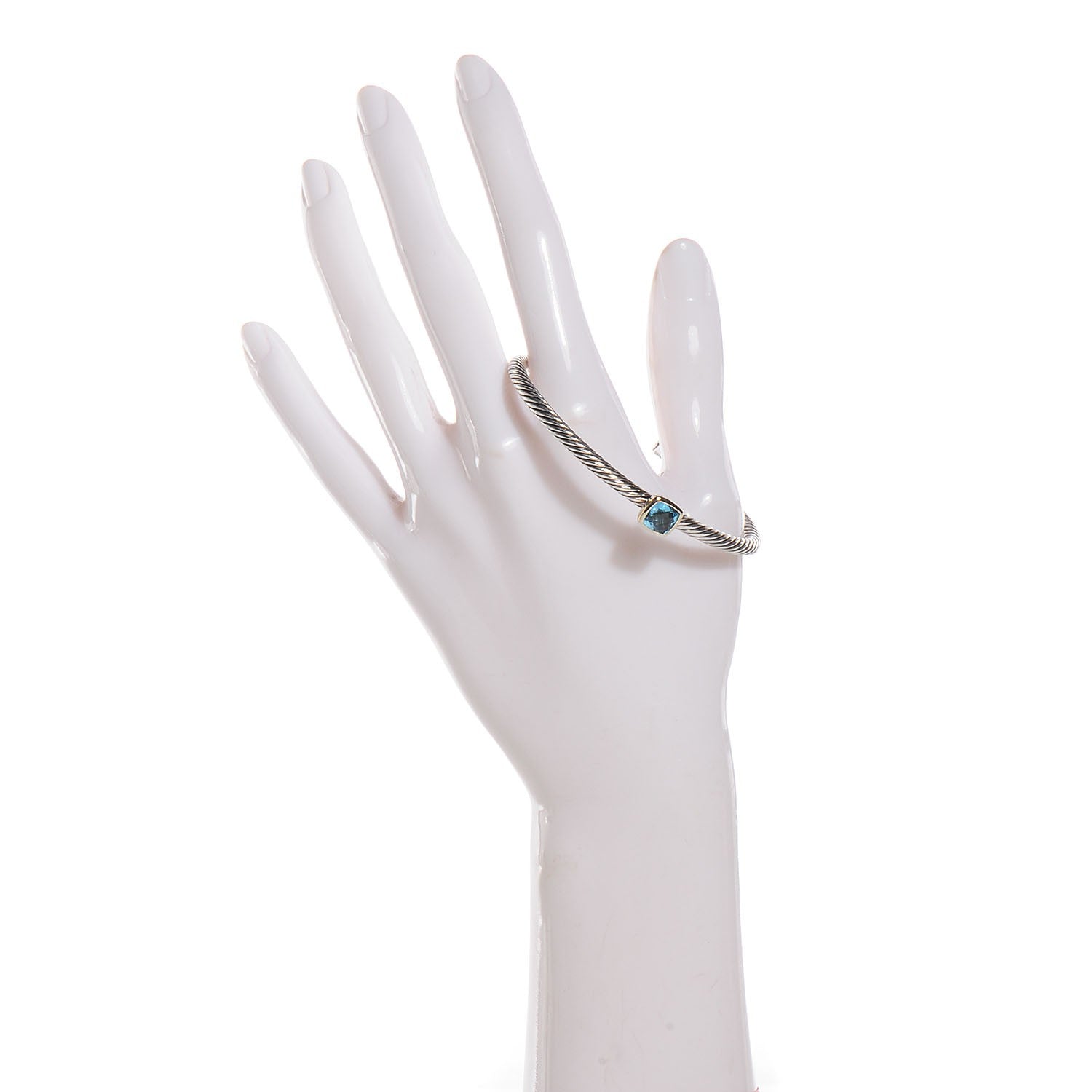 David Yurman Sterling Silver 18K Yellow Gold Blue Topaz 4mm Albion Cable Bracelet 2 of 5