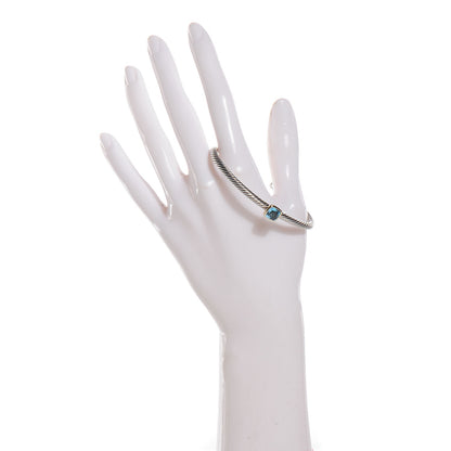 David Yurman Sterling Silver 18K Yellow Gold Blue Topaz 4mm Albion Cable Bracelet 2 of 5