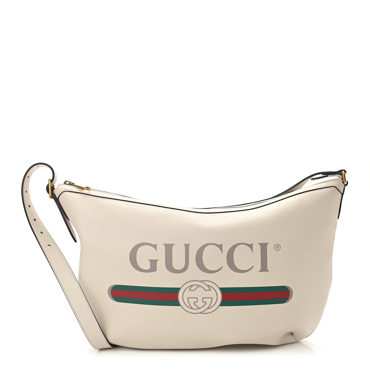Grained Calfskin Logo Half Moon Hobo White