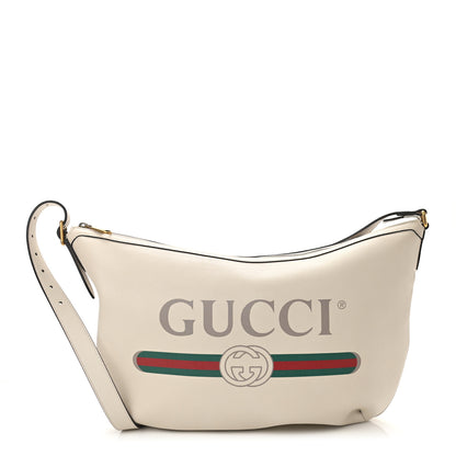 Gucci Grained Calfskin Logo Half Moon Hobo White 1 of 10