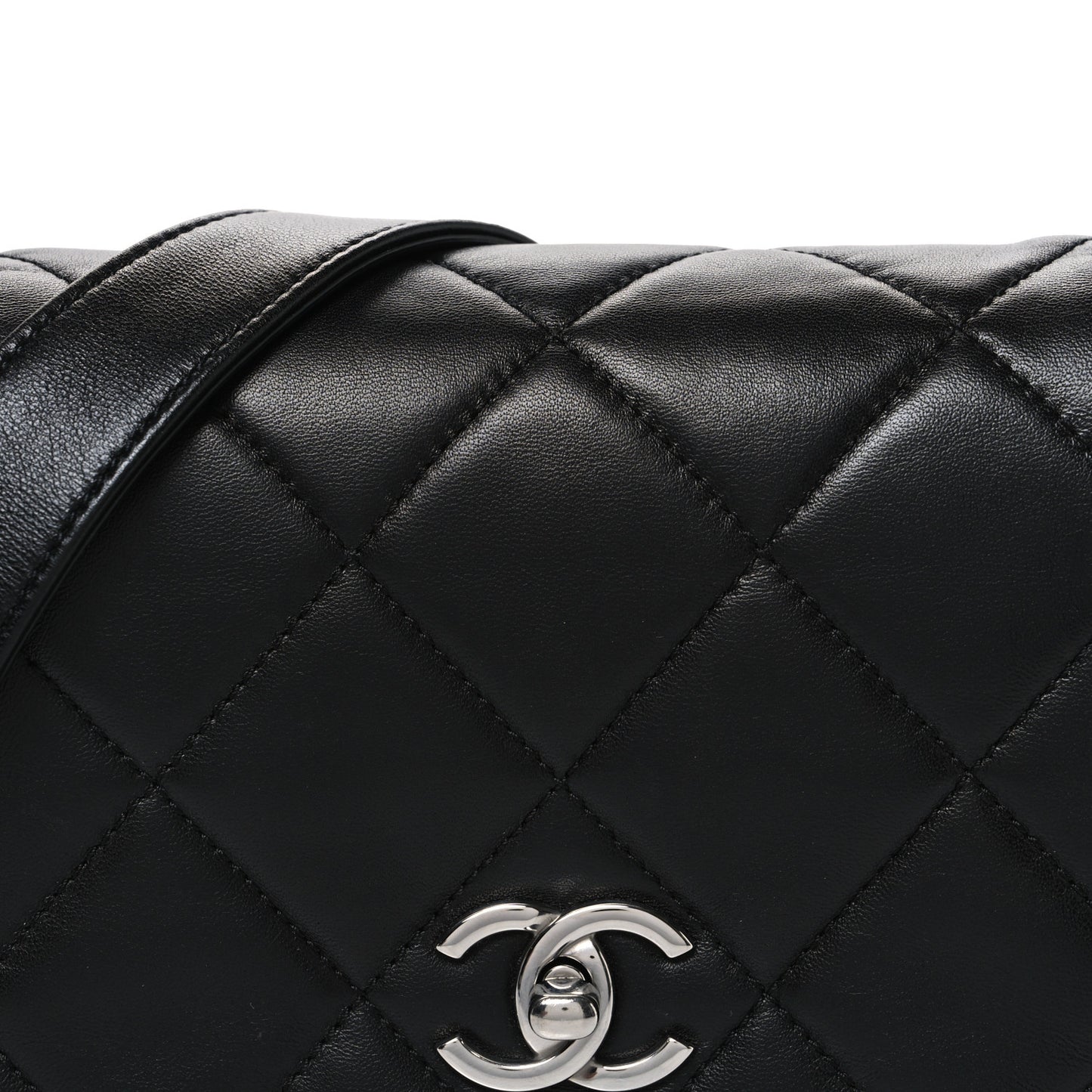 Lambskin Quilted Mini Chain Rows Flap Black