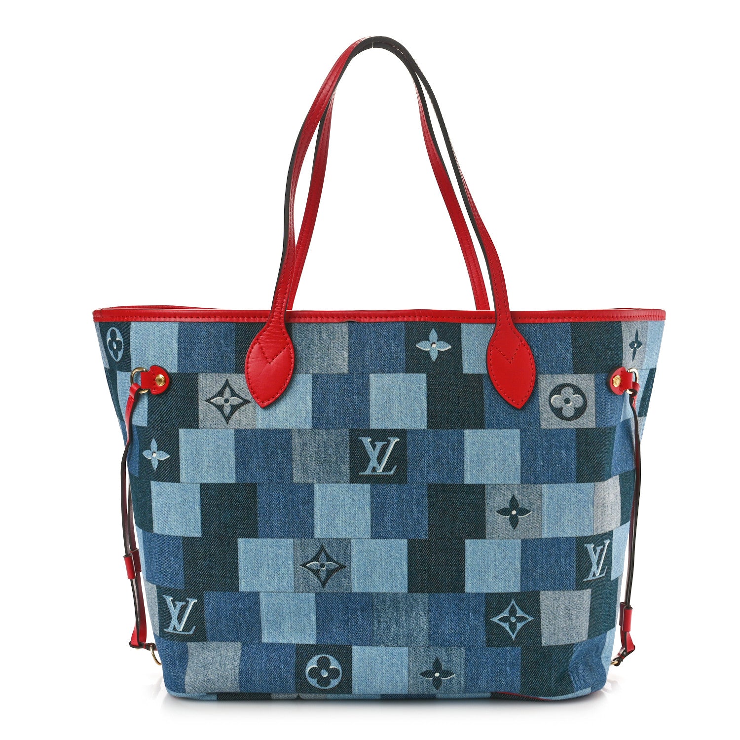 Louis Vuitton Denim Damier Monogram Patchwork Neverfull Blue Rouge 1 of 10