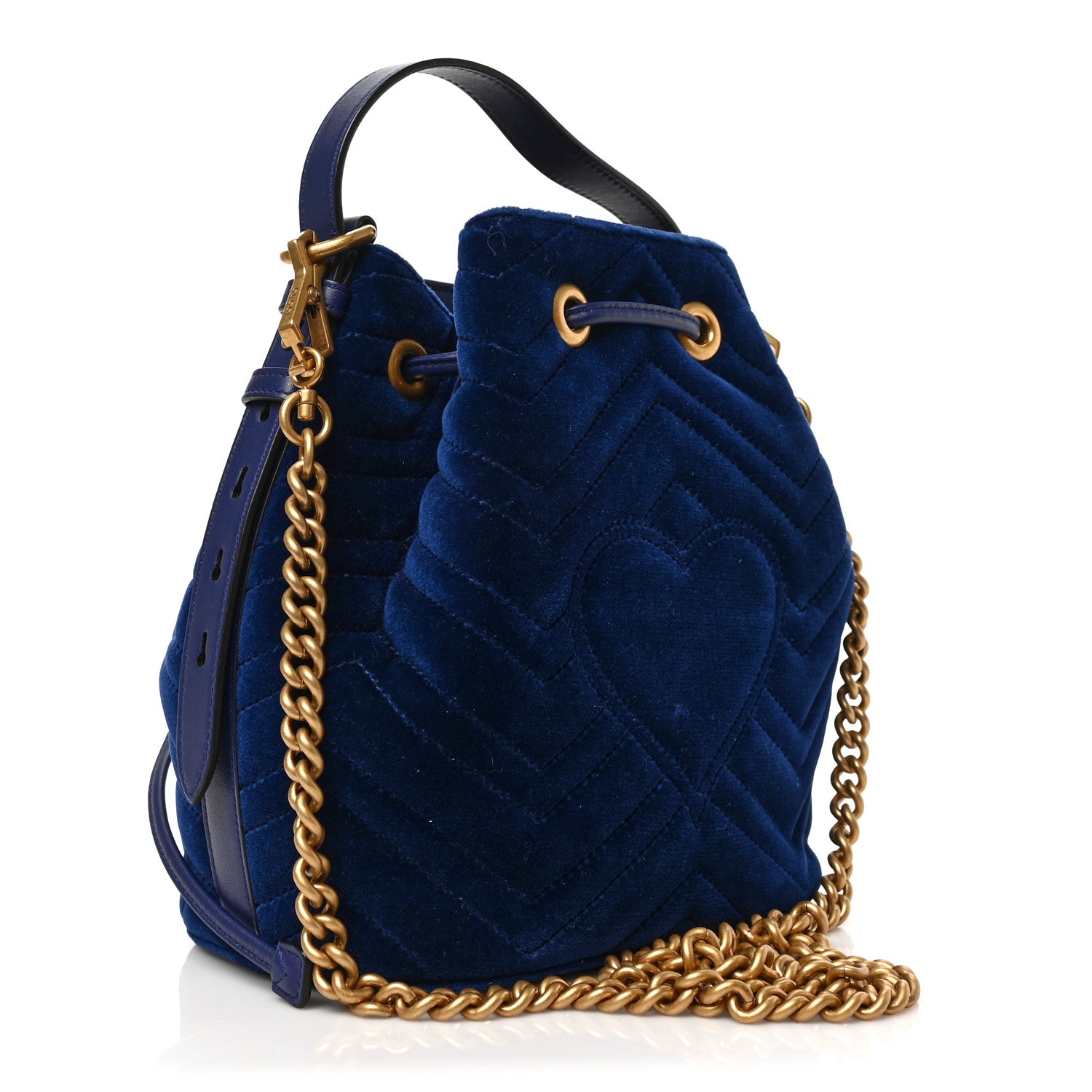 Gucci Velvet Matelasse GG Marmont Bucket Bag Cobalt Blue 3 of 9