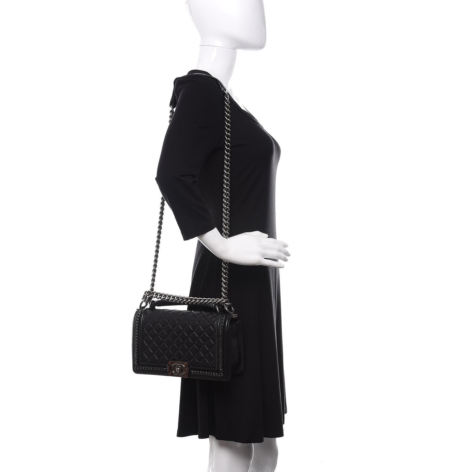 Chanel Calfskin Quilted Medium Boy Top Handle Flap Black 2 of 11