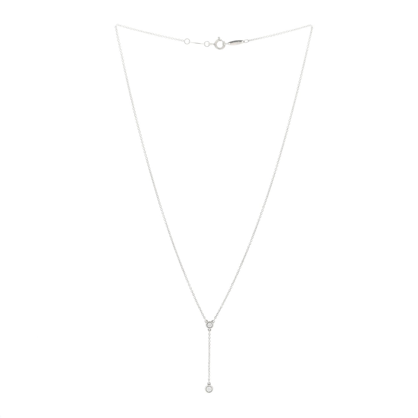 Sterling Silver Diamond Elsa Peretti Diamonds by the Yard Y Drop Pendant Necklace