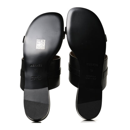 Hermes Calfskin Avenue Sandals 38 Black 7 of 9