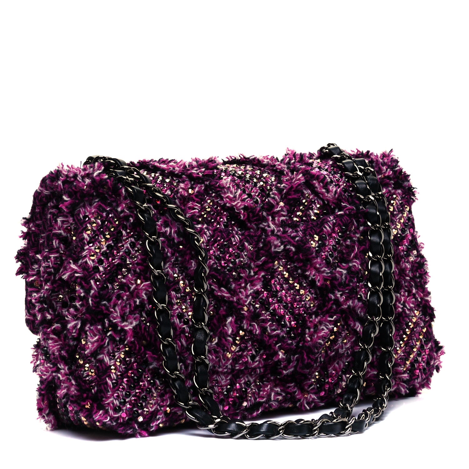 Chanel Crystal Tweed Quilted Medium Double Flap Purple Multicolor 2 of 8