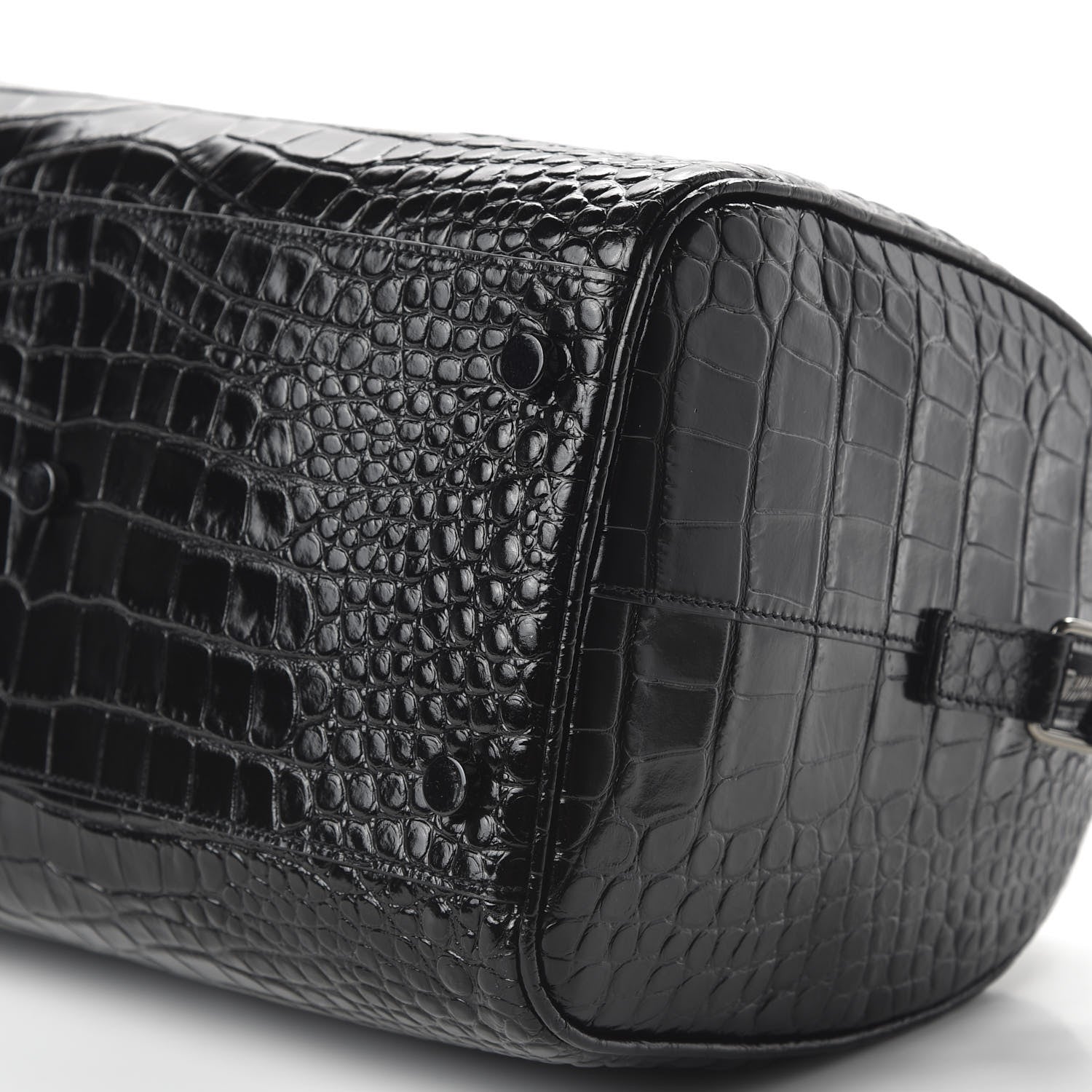 Saint Laurent Calfskin Crocodile Embossed Duffle Bag Black 7 of 9