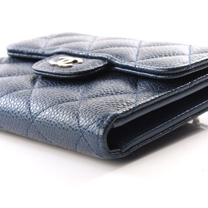 Chanel Metallic Caviar Quilted Compact Flap Wallet Dark Blue 6 of 12