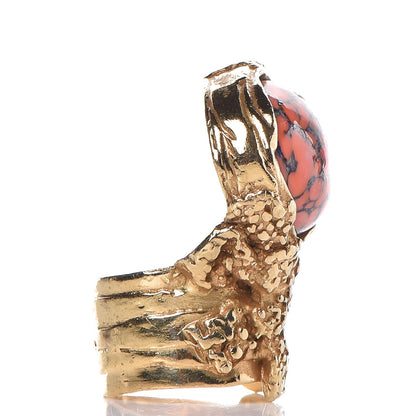 Saint Laurent Glass Cabochon Arty Ovale Ring 7 Gold Coral 6 of 6