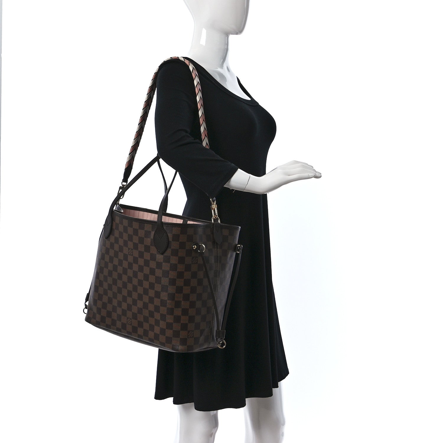 Louis Vuitton Damier Ebene Braided Neverfull MM Pink 3 of 10