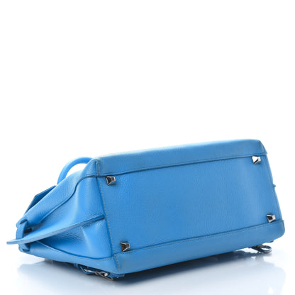 MCM Grained Calfskin Large Milla Convertible Backpack Tile Blue 3 of 13