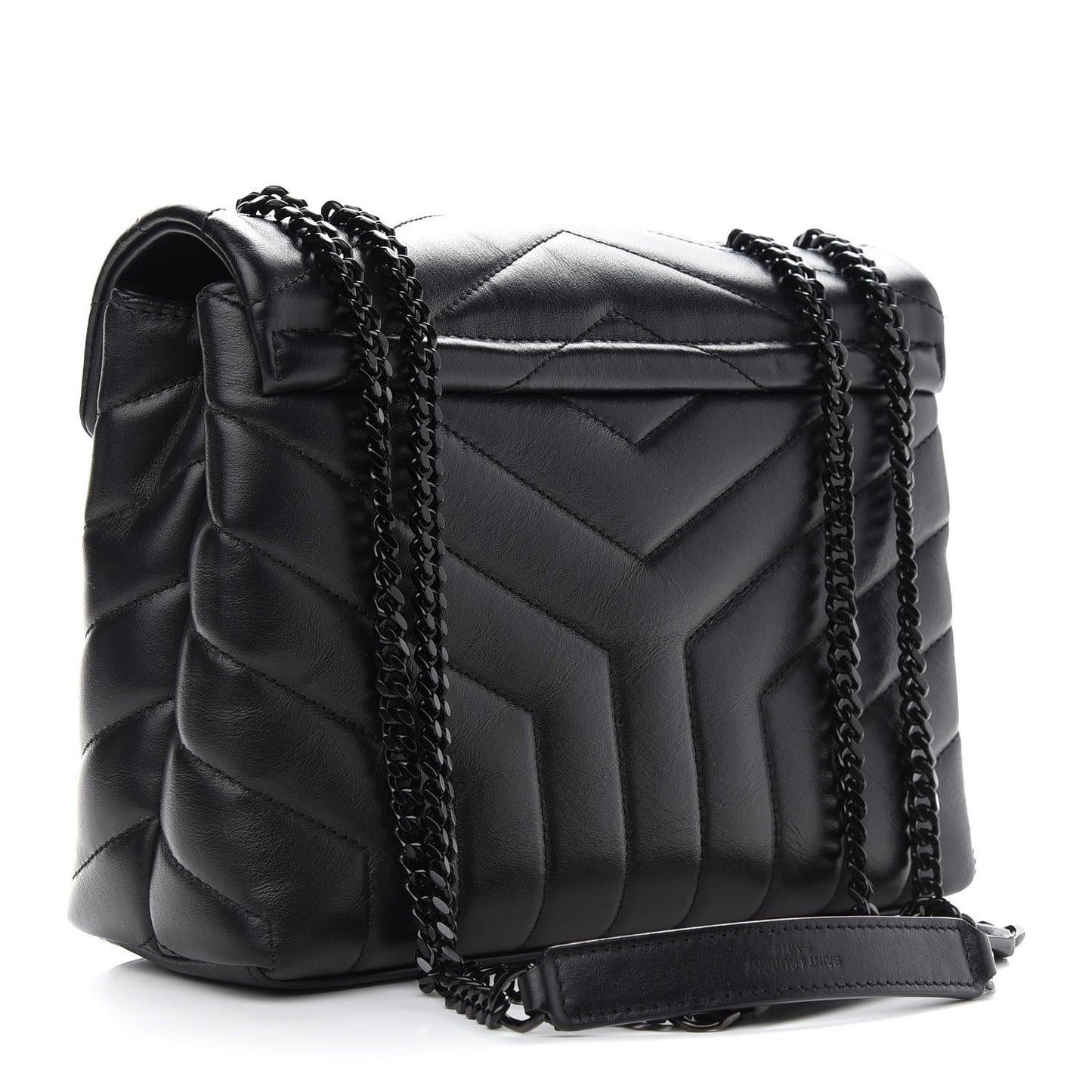 Calfskin Y Quilted Monogram Small Loulou Chain Satchel Black