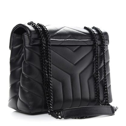 Saint Laurent Calfskin Y Quilted Monogram Small Loulou Chain Satchel Black 3 of 9
