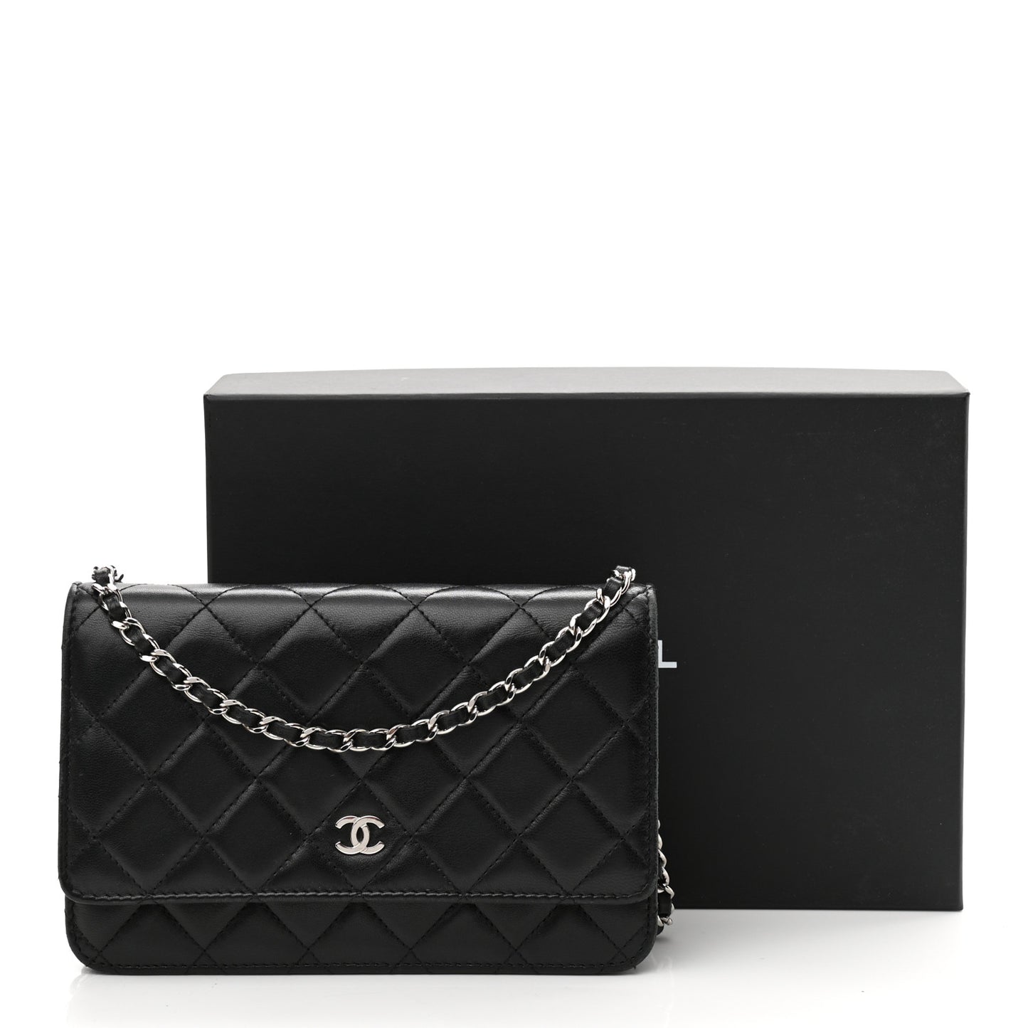 Lambskin Quilted Wallet On Chain WOC Black