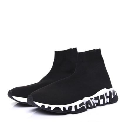 Balenciaga Neoprene Knit Womens Speed Graffiti Sneakers 41 Black White 3 of 8