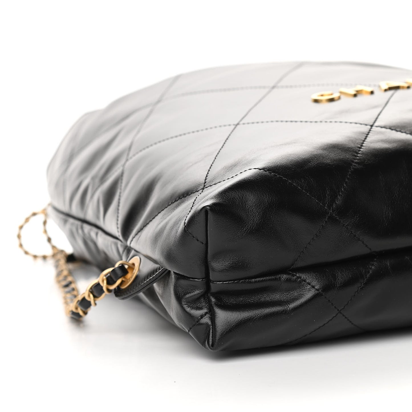 Shiny Calfskin Quilted Chanel 22 Backpack Black
