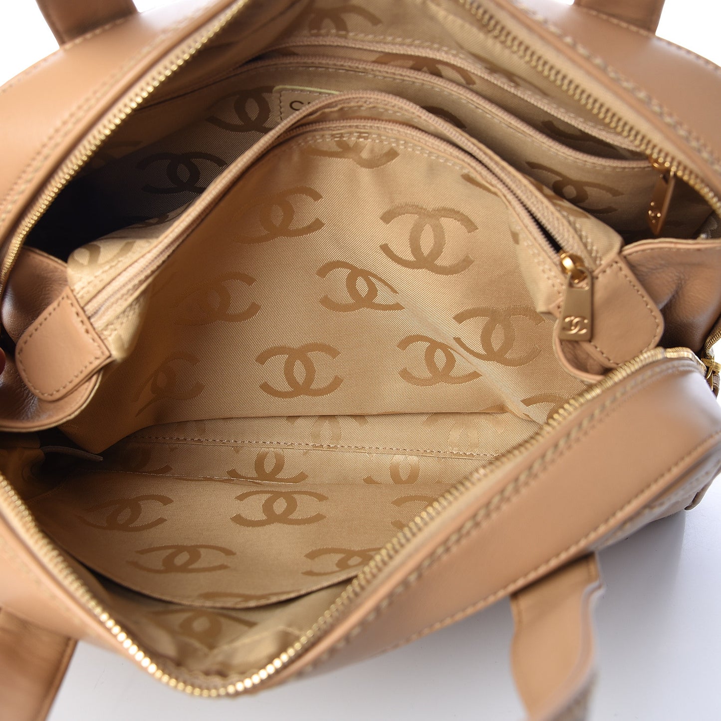 Calfskin Stitch Surpique Bowler Beige