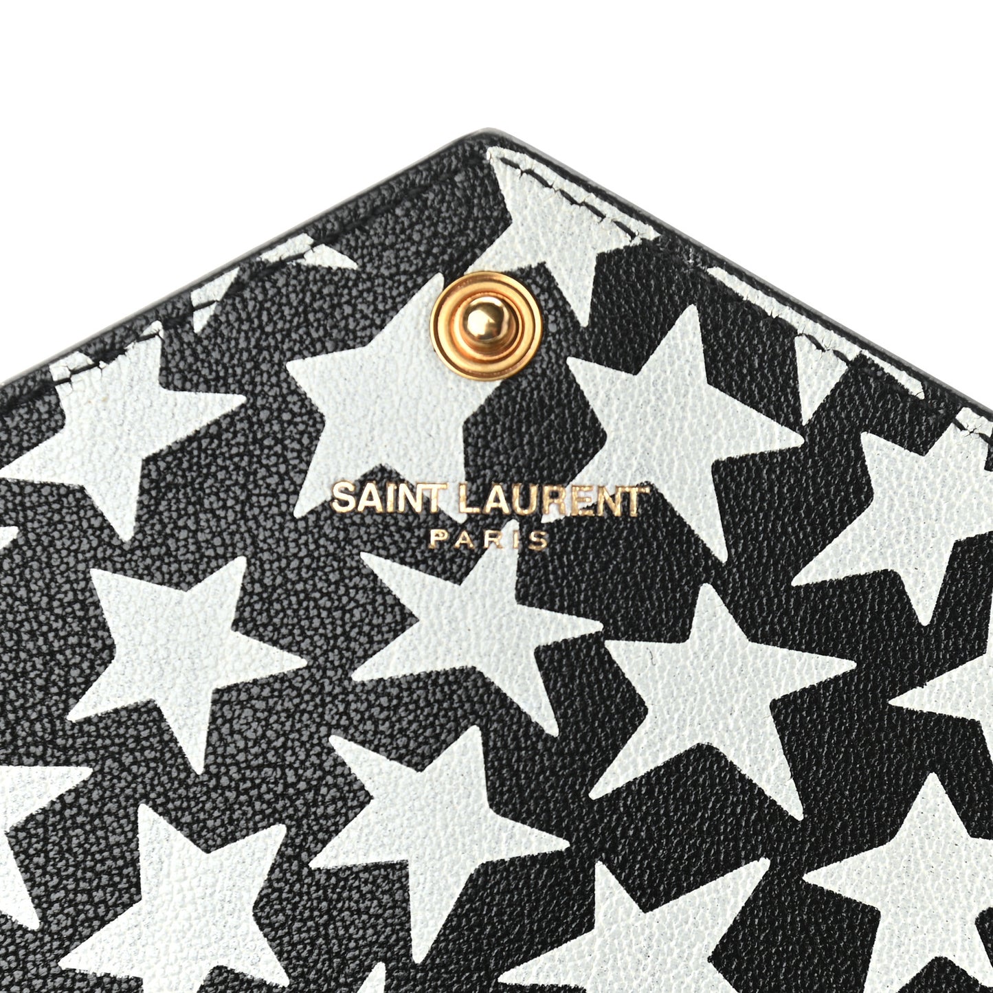 Lambskin Star Print Monogram Envelope Chain Wallet Black White