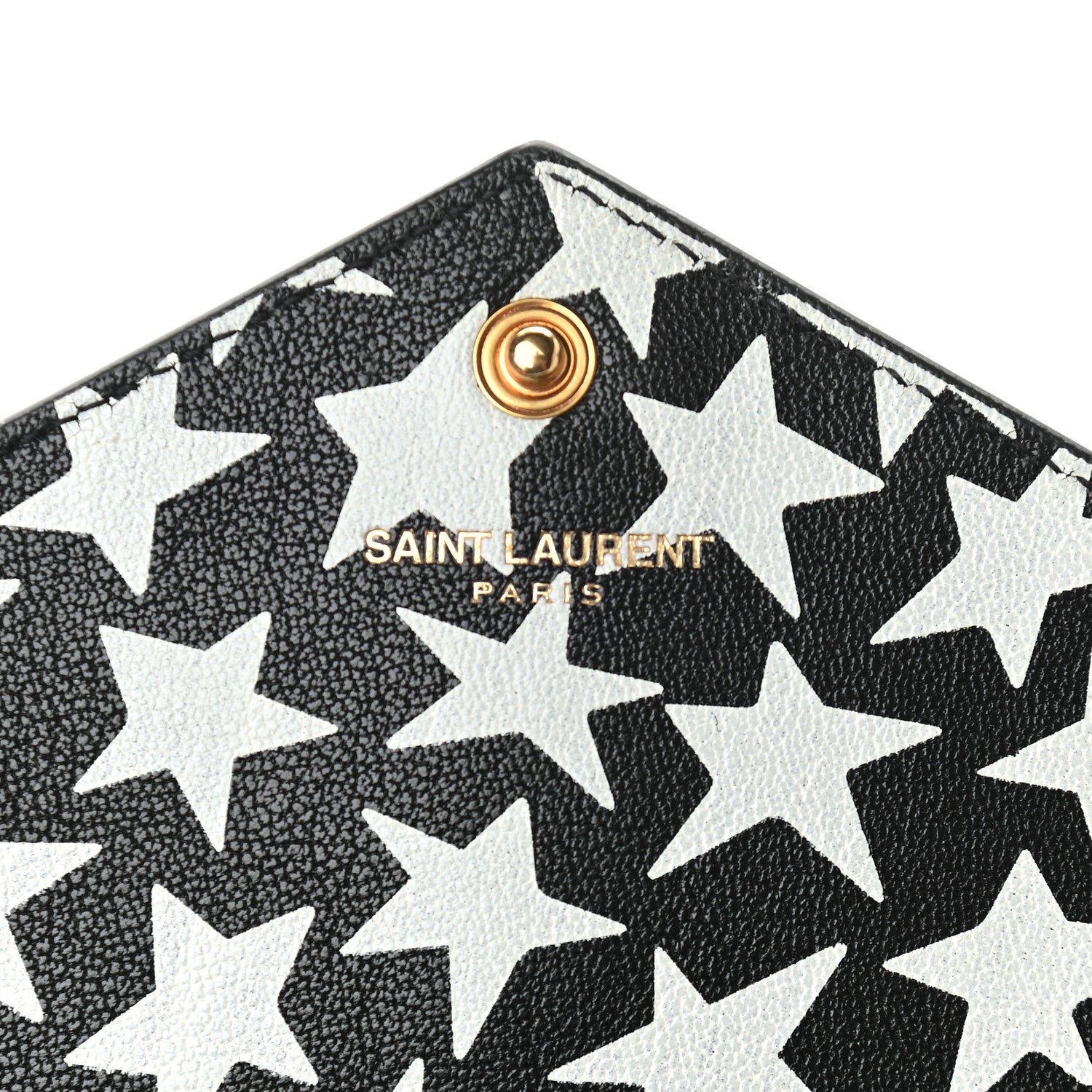 Saint Laurent Lambskin Star Print Monogram Envelope Chain Wallet Black White 5 of 8