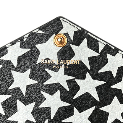 Saint Laurent Lambskin Star Print Monogram Envelope Chain Wallet Black White 5 of 8
