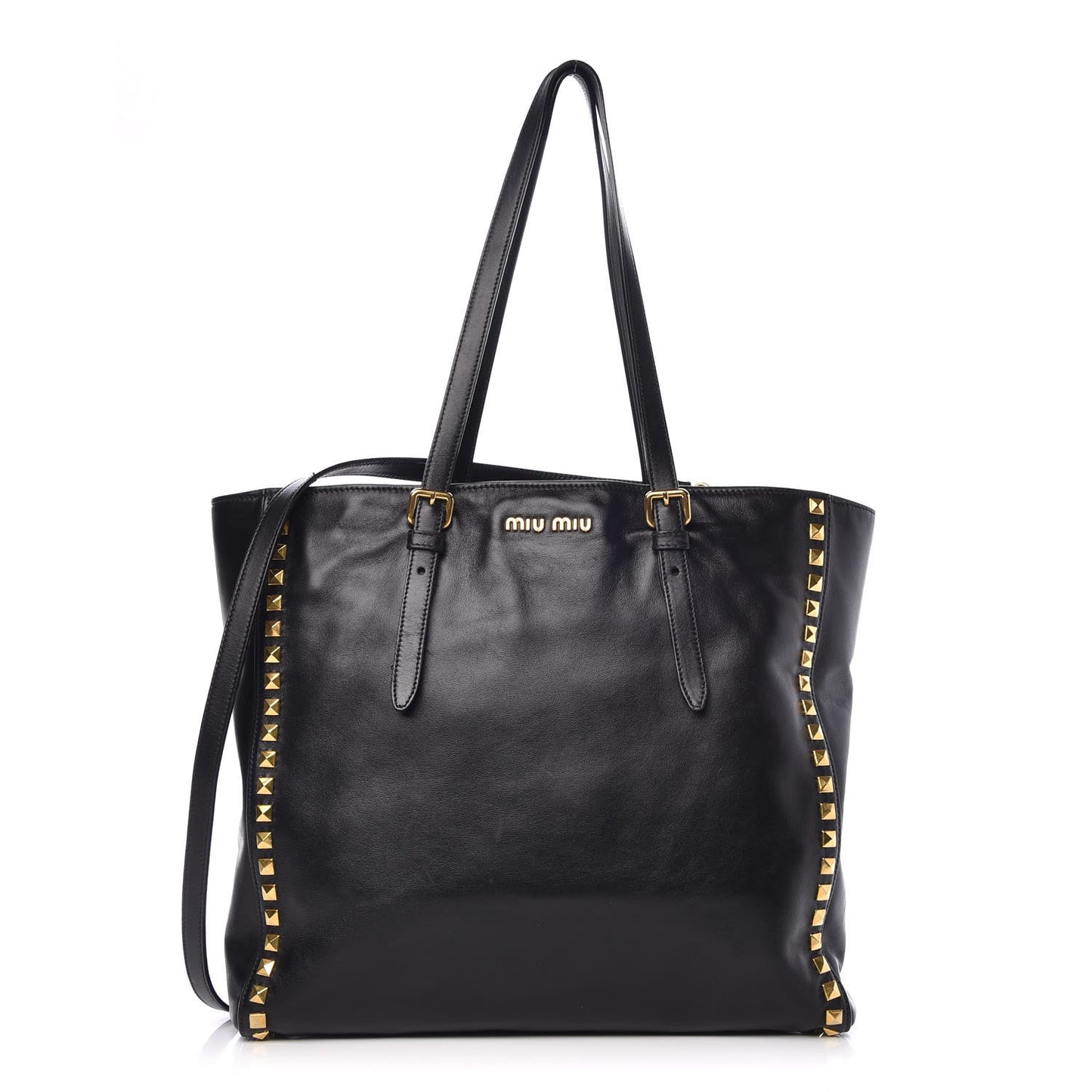Soft Calf Studded Shopping Tote Black