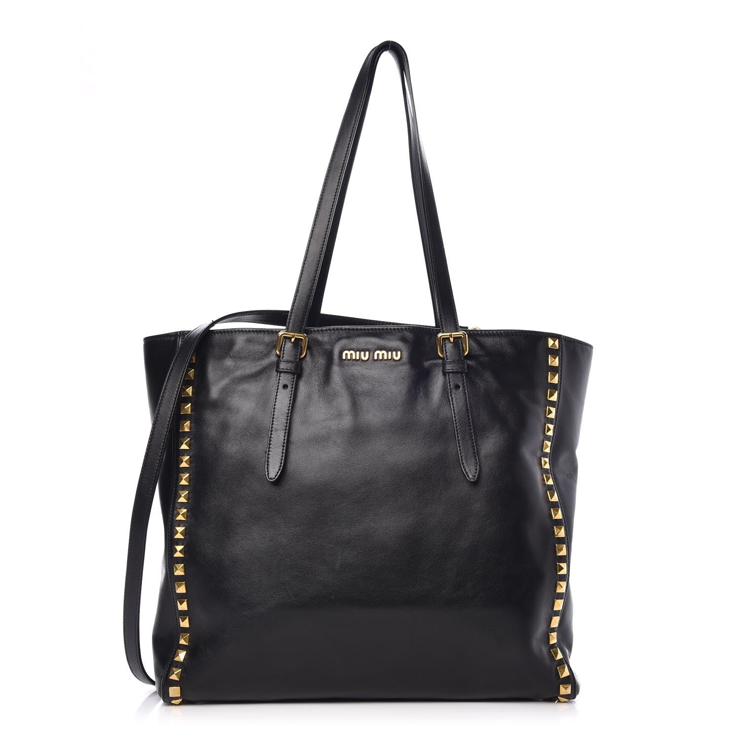 Miu Miu Soft Calf Studded Shopping Tote Black 1 of 8
