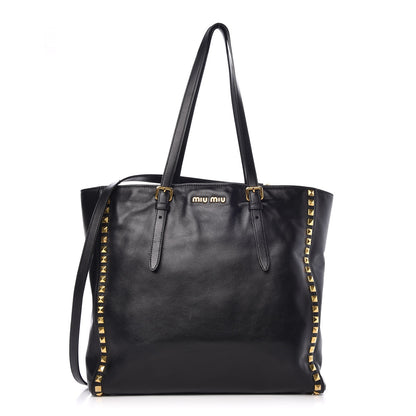 Miu Miu Soft Calf Studded Shopping Tote Black 1 of 8